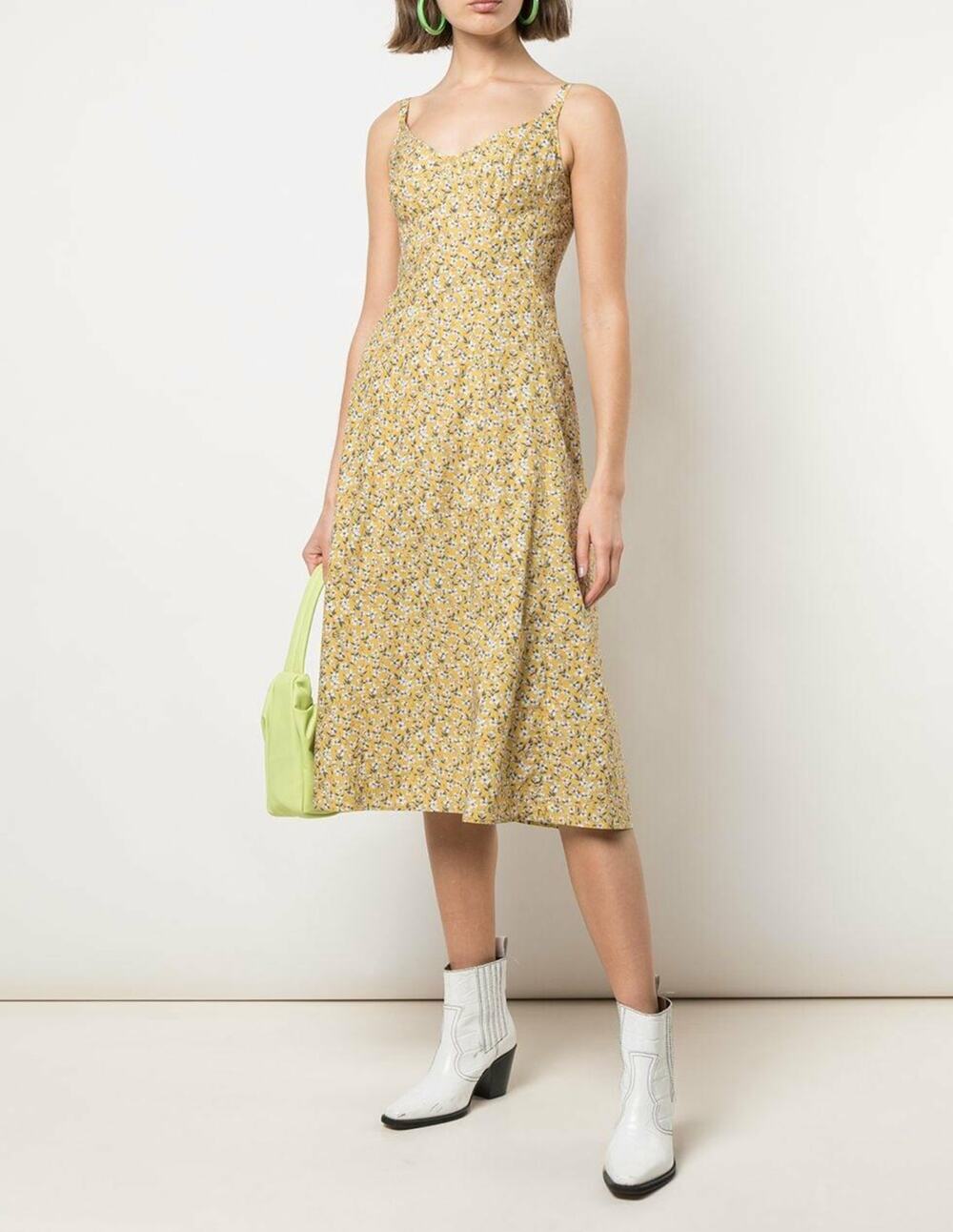 R13 Liberty London Peach Blossom Floral Corset Midi Dress Cottagecore Cotton XS